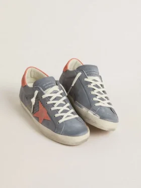Damskie buty Super-Star z niebieskiego nubuku z różową gwiazdką z zamszu i zapiętkiem
