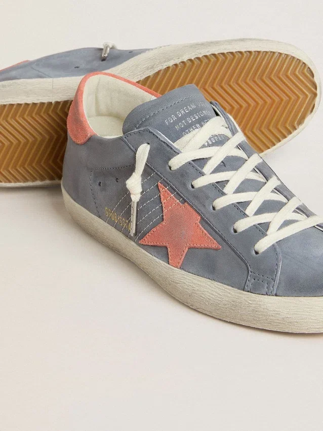 Damskie buty Super-Star z niebieskiego nubuku z różową gwiazdką z zamszu i zapiętkiem