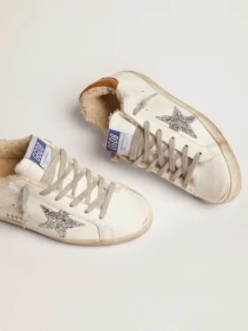 Damskie buty Super-Star z podszewką z owczej skóry i srebrną błyszczącą gwiazdką