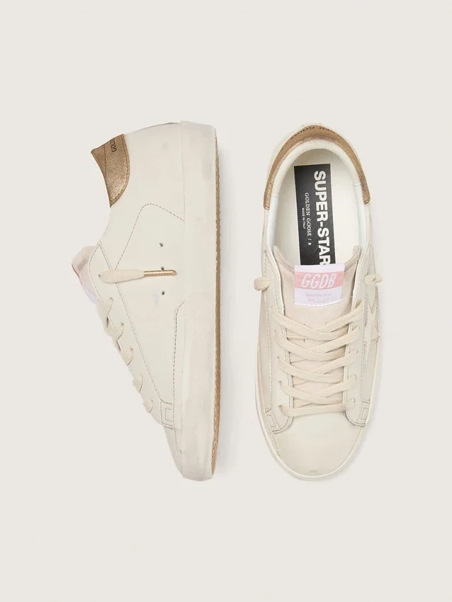 Damskie buty Super-Star z postarzanej białej skóry z gwiazdą w tym samym odcieniu