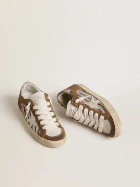 Damskie buty Super-Star z skóry kucyka w zebrowy wzór, z skórzaną gwiazdą i brązowymi zamszowymi wstawkami