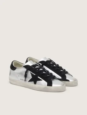 Damskie buty Super-Star z srebrnej skóry z kontrastowymi wstawkami