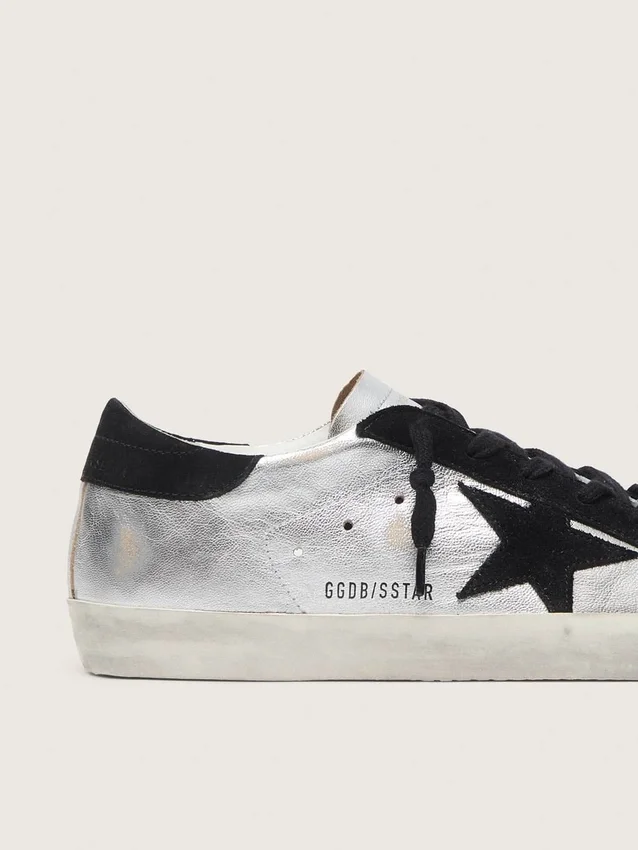 Damskie buty Super-Star z srebrnej skóry z kontrastowymi wstawkami