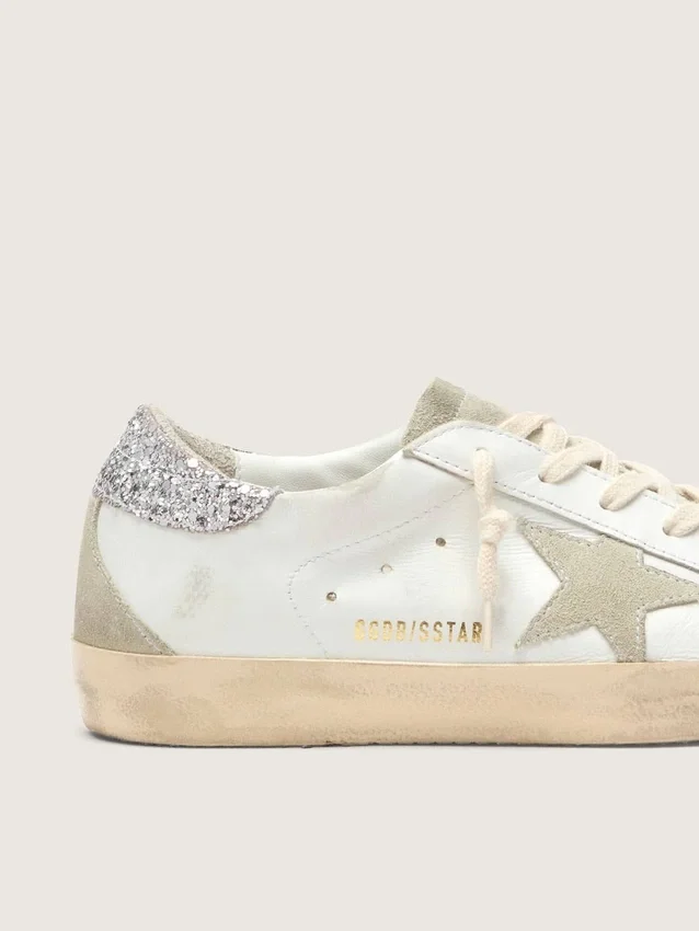 Damskie buty Super-Star z szarą gwiazdą i srebrną błyszczącą wstawką na pięcie