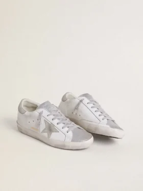 Damskie buty Super-Star z szarą gwiazdą z zamszu i srebrnymi brokatowymi wstawkami