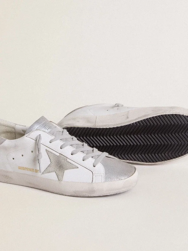 Damskie buty Super-Star z szarą gwiazdą z zamszu i srebrnymi brokatowymi wstawkami