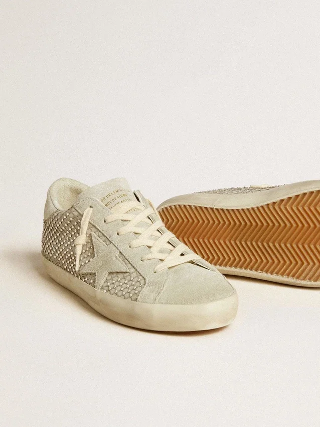 Damskie buty Super-Star z szarą zamszową gwiazdą i siateczką z kryształami Swarovskiego