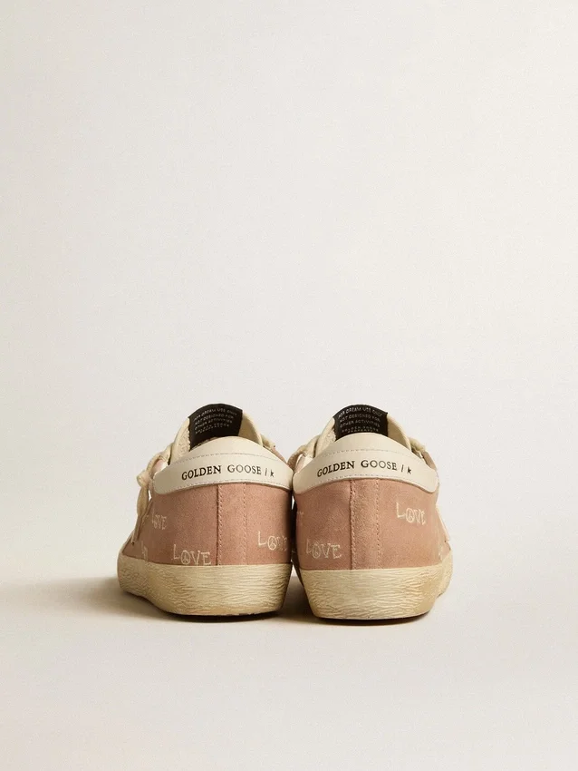 Damskie buty Super-Star z zamszu w kolorze pudrowego różu z kremową skórzaną gwiazdką