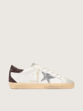 Damskie buty Super-Star ze srebrną brokatową gwiazdą i brązową brokatową wstawką na pięcie