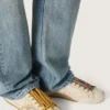 Damskie buty True-Star z białej skóry nappa ze złotą gwiazdą i beżową zamszową wstawką na pięcie