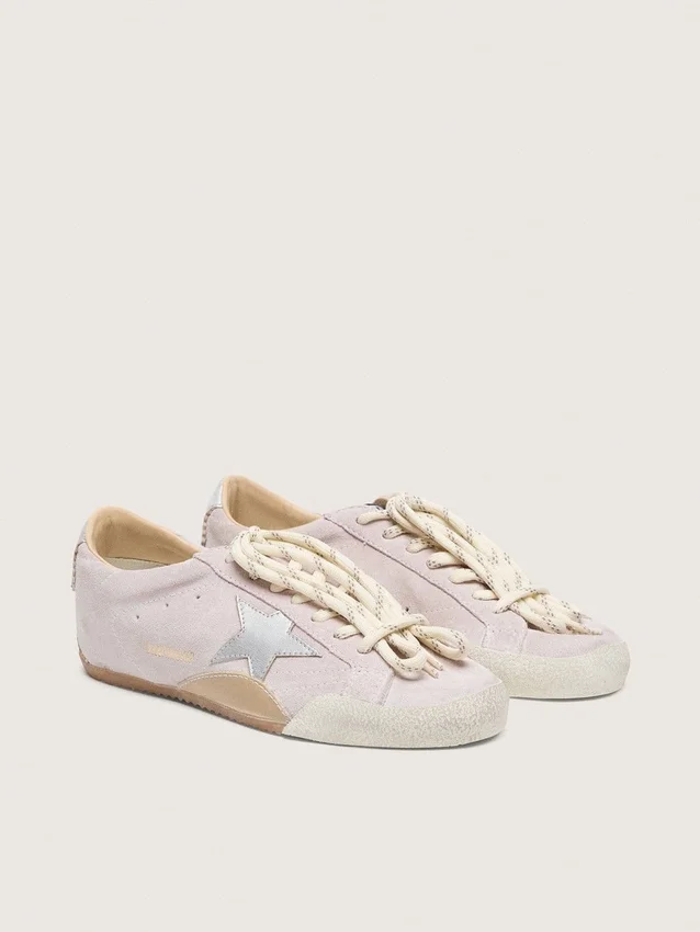 Damskie buty True-Star z pastelowo-różowego zamszu ze srebrną gwiazdą i naszywką na pięcie