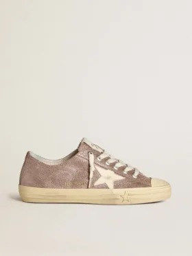 Damskie buty V-Star z jasnobrązowego zamszu z metalicznym połyskiem i kremową skórzaną gwiazdą
