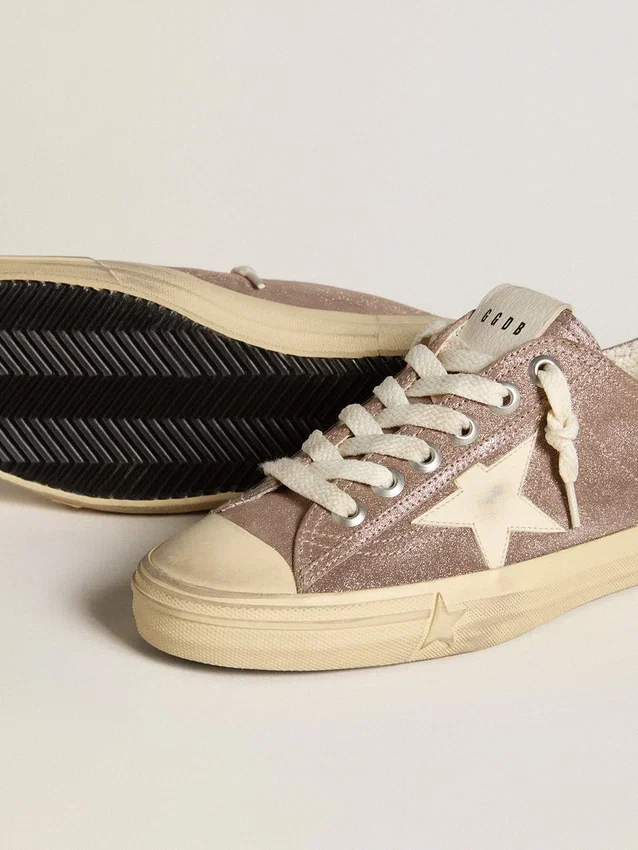 Damskie buty V-Star z jasnobrązowego zamszu z metalicznym połyskiem i kremową skórzaną gwiazdą