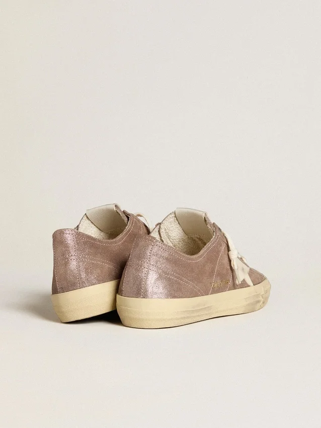 Damskie buty V-Star z jasnobrązowego zamszu z metalicznym połyskiem i kremową skórzaną gwiazdą