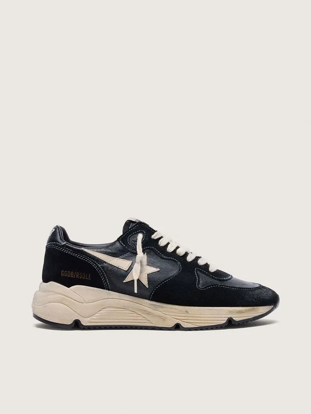 Damskie buty z Running Sole z czarnej skóry nappa i zamszu