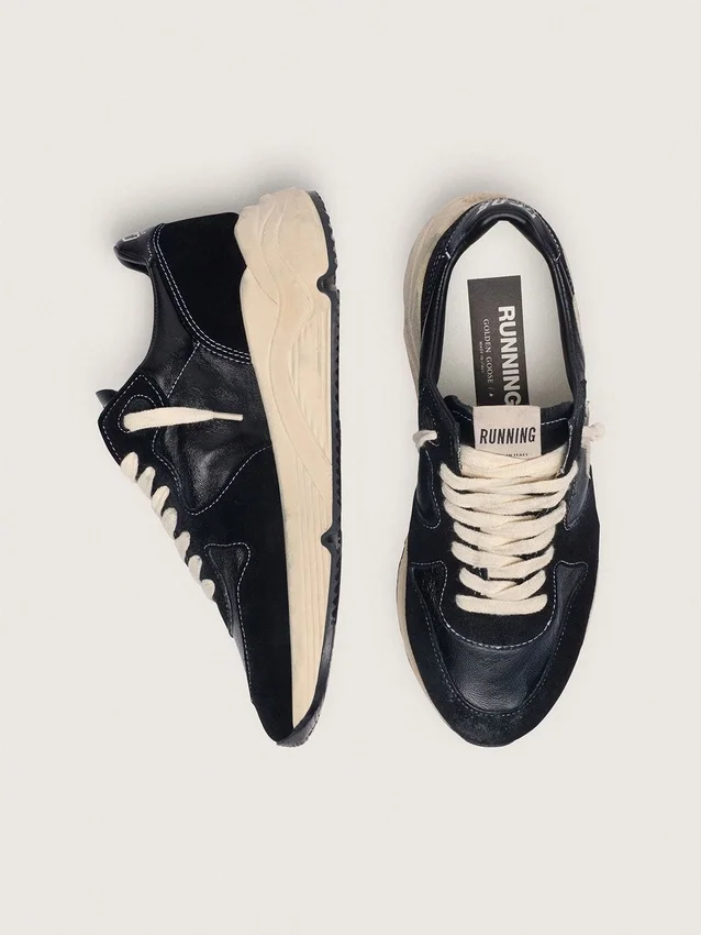 Damskie buty z Running Sole z czarnej skóry nappa i zamszu