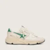 Damskie buty z Running Sole z kremowego nylonu i skóry z zieloną skórzaną gwiazdką