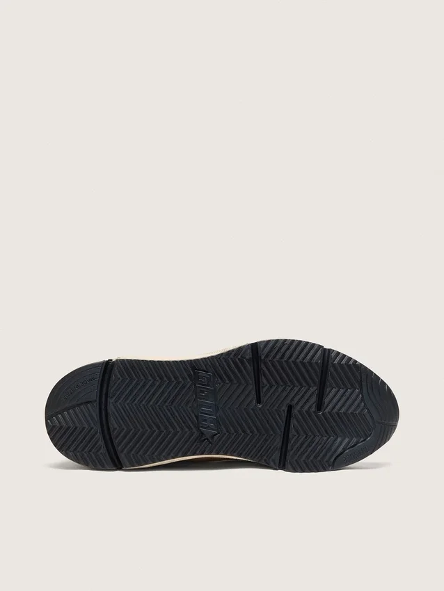 Damskie buty z Running Sole z kremowego nylonu i skóry z zieloną skórzaną gwiazdką
