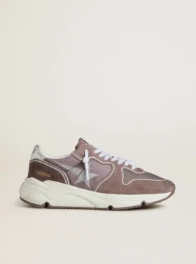Damskie buty z Running Sole z lawendowego nylonu i zamszu z nadrukowaną gwiazdą oraz srebrną skórzaną wstawką na pięcie