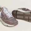 Damskie buty z Running Sole z lawendowego nylonu i zamszu z nadrukowaną gwiazdą oraz srebrną skórzaną wstawką na pięcie