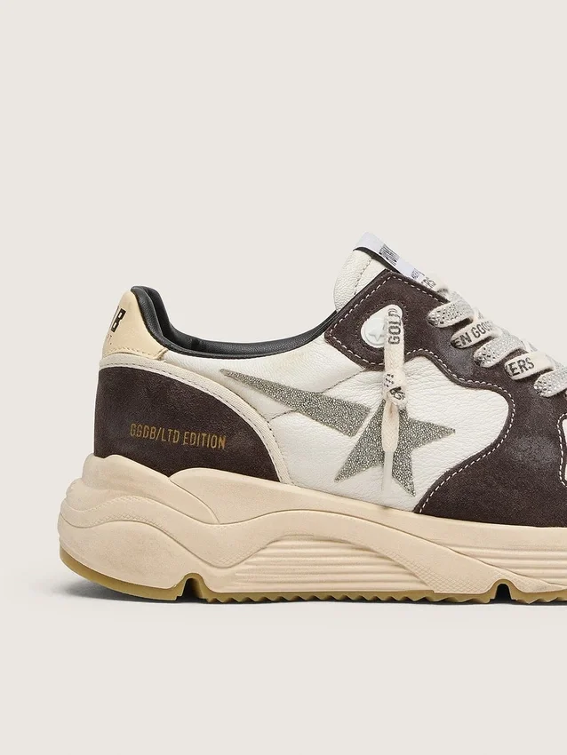 Damskie buty z Running Sole z nappy i brązowego zamszu z gwiazdką z kryształów Swarovskiego