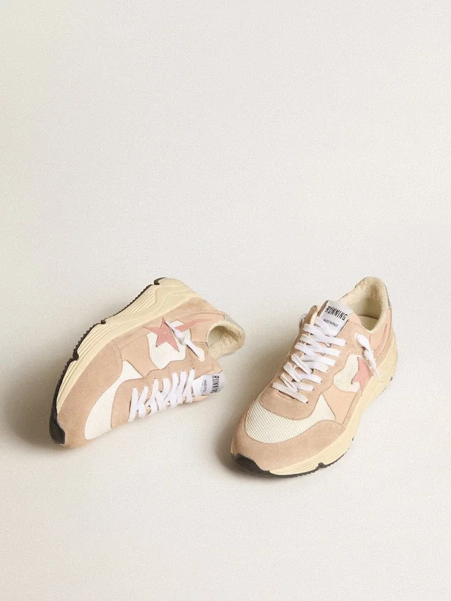 Damskie buty z Running Sole z siateczki i zamszu z różową gwiazdką i srebrną wstawką na pięcie