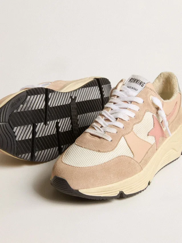 Damskie buty z Running Sole z siateczki i zamszu z różową gwiazdką i srebrną wstawką na pięcie