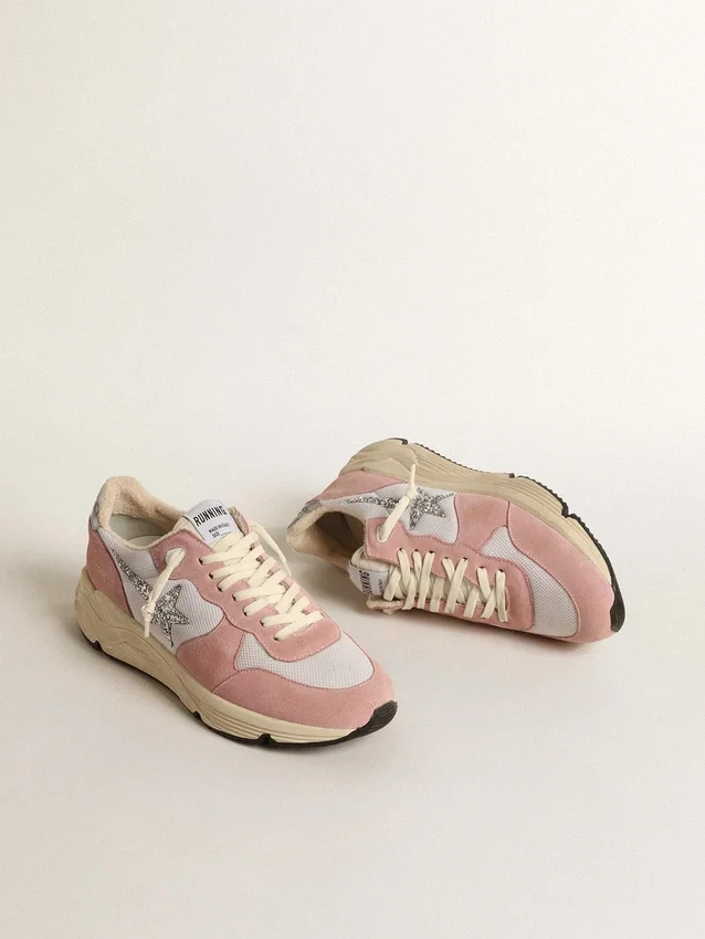 Damskie buty z Running Sole z szarej siateczki i zamszu ze srebrną brokatową gwiazdką