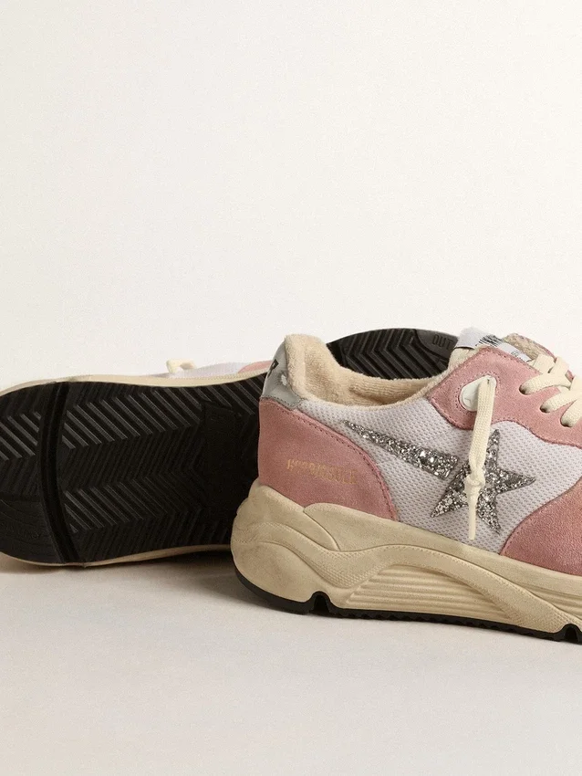 Damskie buty z Running Sole z szarej siateczki i zamszu ze srebrną brokatową gwiazdką