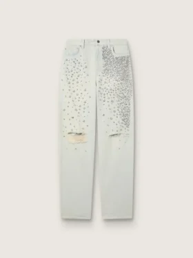 Damskie jeansy w stylu bleached z kryształkami cabochon