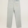 Damskie jeansy w stylu bleached z kryształkami cabochon