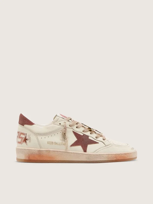 Damskie sneakersy Ball Star z białej skóry z rdzawą skórzaną gwiazdą i naszywką na pięcie