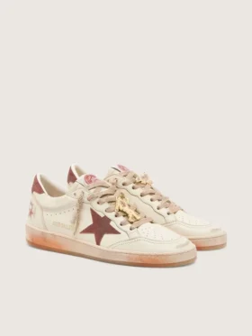 Damskie sneakersy Ball Star z białej skóry z rdzawą skórzaną gwiazdą i naszywką na pięcie