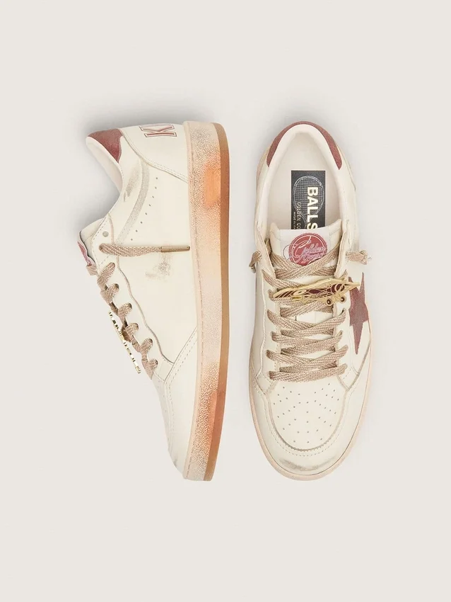 Damskie sneakersy Ball Star z białej skóry z rdzawą skórzaną gwiazdą i naszywką na pięcie