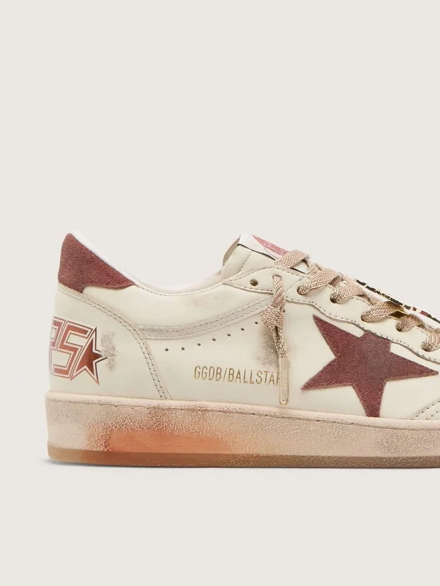 Damskie sneakersy Ball Star z białej skóry z rdzawą skórzaną gwiazdą i naszywką na pięcie