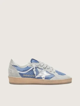 Damskie sneakersy Ball Star z nylonu w kolorze dżinsowym z jasnoszarymi zamszowymi wstawkami i metaliczną srebrną skórzaną gwiazdą