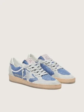 Damskie sneakersy Ball Star z nylonu w kolorze dżinsowym z jasnoszarymi zamszowymi wstawkami i metaliczną srebrną skórzaną gwiazdą