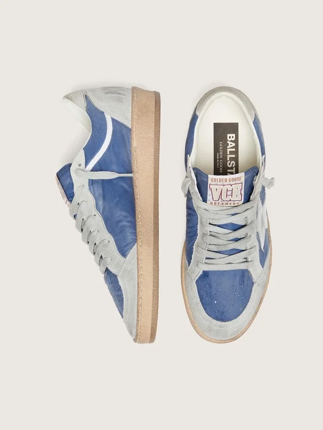 Damskie sneakersy Ball Star z nylonu w kolorze dżinsowym z jasnoszarymi zamszowymi wstawkami i metaliczną srebrną skórzaną gwiazdą