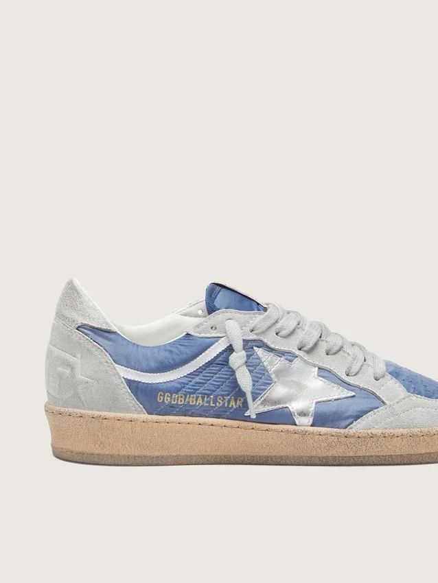 Damskie sneakersy Ball Star z nylonu w kolorze dżinsowym z jasnoszarymi zamszowymi wstawkami i metaliczną srebrną skórzaną gwiazdą