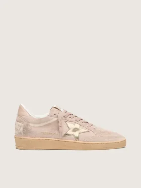 Damskie sneakersy Ball Star z zamszu w kolorze pudrowego różu z metaliczną złotą gwiazdą