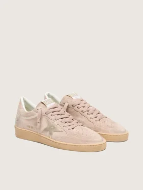 Damskie sneakersy Ball Star z zamszu w kolorze pudrowego różu z metaliczną złotą gwiazdą
