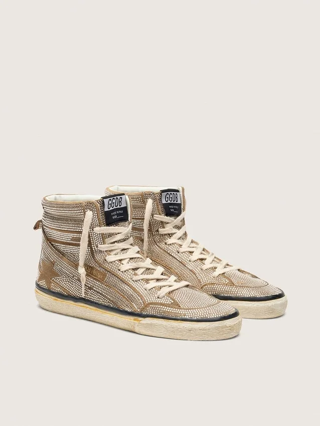 Damskie Sneakersy LAB typu Slide z zamszu w kolorze tytoniowym z kryształkami i gwiazdką z zamszu w kolorze tytoniowym