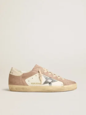 Damskie sneakersy Super-Star z różowego zamszu z gwiazdą ze srebrnej metalicznej skóry