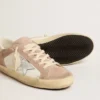 Damskie sneakersy Super-Star z różowego zamszu z gwiazdą ze srebrnej metalicznej skóry