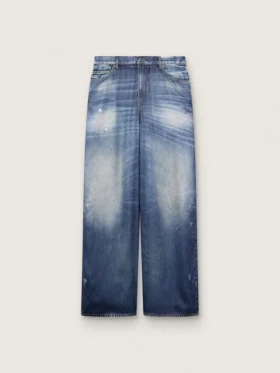 Dżinsy damskie typu boyfriend w kolorze niebieskiego denimu z nadrukiem archiwalnym