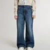 Dżinsy dla dziewczynek o kroju bootcut, w średnim odcieniu i z haftem