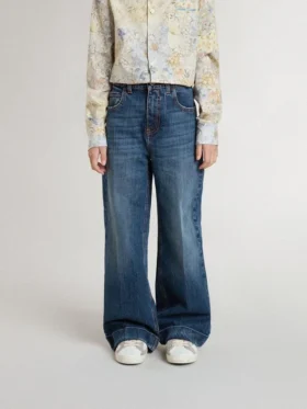 Dżinsy dla dziewczynek o kroju bootcut, w średnim odcieniu i z haftem