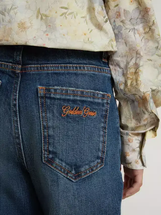 Dżinsy dla dziewczynek o kroju bootcut, w średnim odcieniu i z haftem