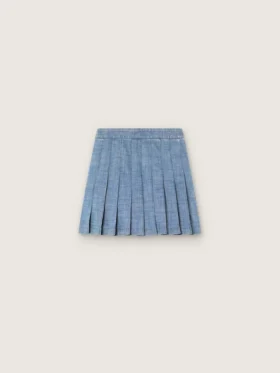 Dziewczynkowa plisowana minispódniczka Journey z jasnoniebieskiej bawełny typu chambray z haftowanym logo