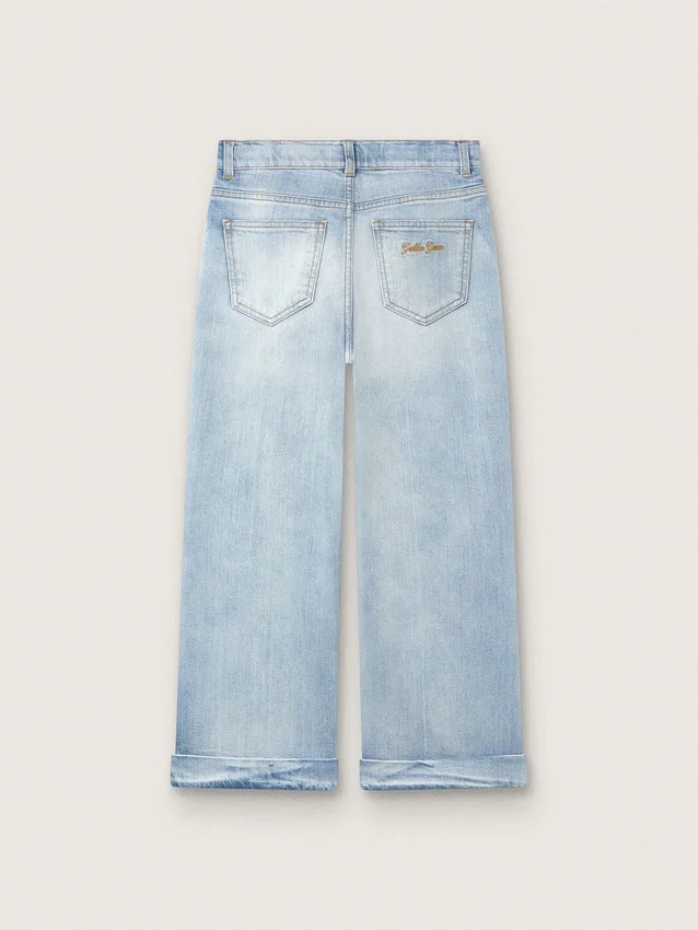 Dziewczynkowe dżinsy typu bootcut w kolorze jasnoniebieskim z haftowanym logo